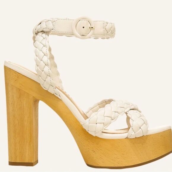 VERONICA BEARD Gael Woven Leather Ankle Strap Wooden Platform Sandals NWT $395 - Picture 4 of 9